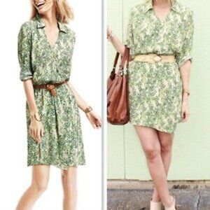 CAbi Faux Wrap Leaf Print Dress Size M Spring Botanical Boho Garden Party Green
